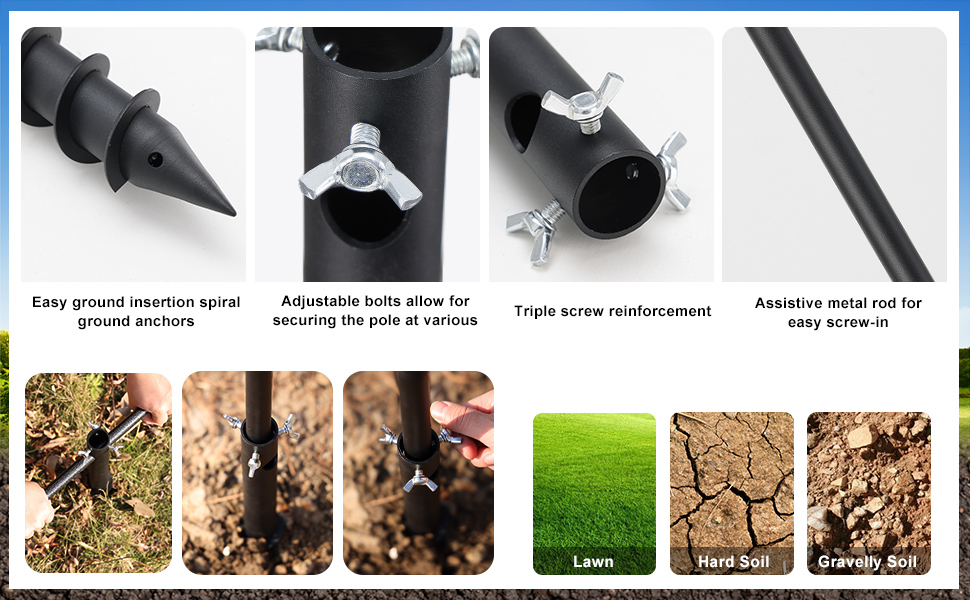 COCONUT Shepherds Hook for Outdoor with Ground Anchor, 78