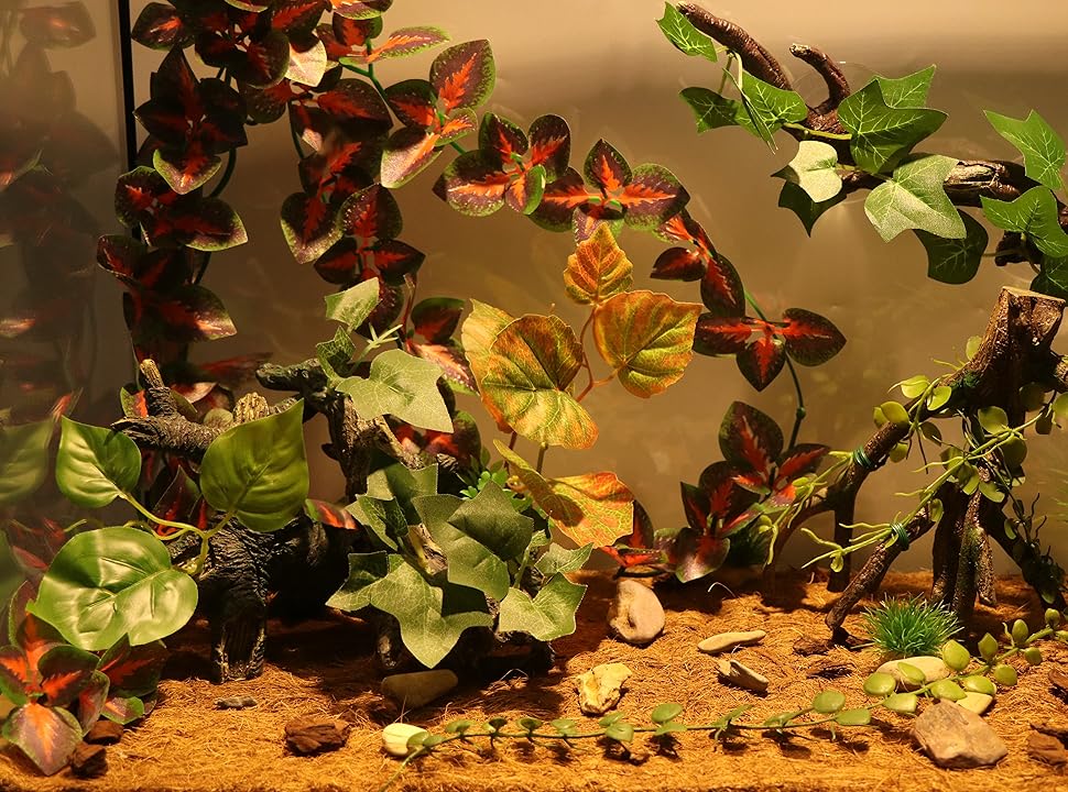HRRIVE Reptile Corner Climbing Branch with Plant Leaves