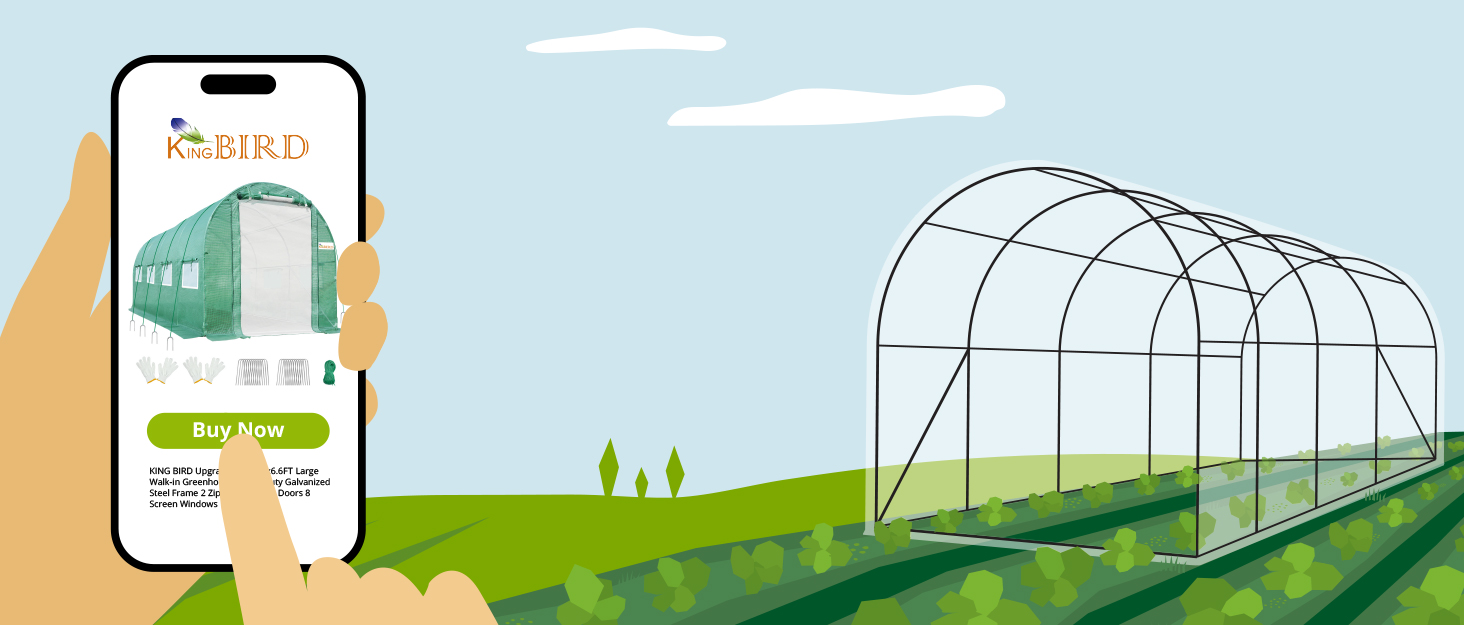 KING BIRD Upgraded 15x6.6x6.6FT Walkin Greenhouse w