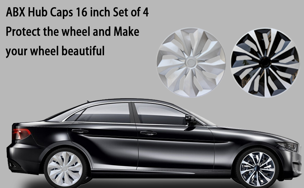 ABX Hubcap Wheel Covers Hub Caps 16 Inch Set of 4 Black