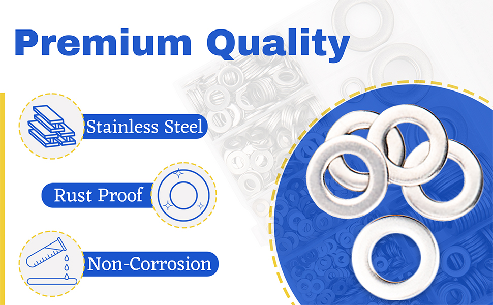 800Pcs Assorted Washers for Screws 304 Stainless Steel Flat Washers