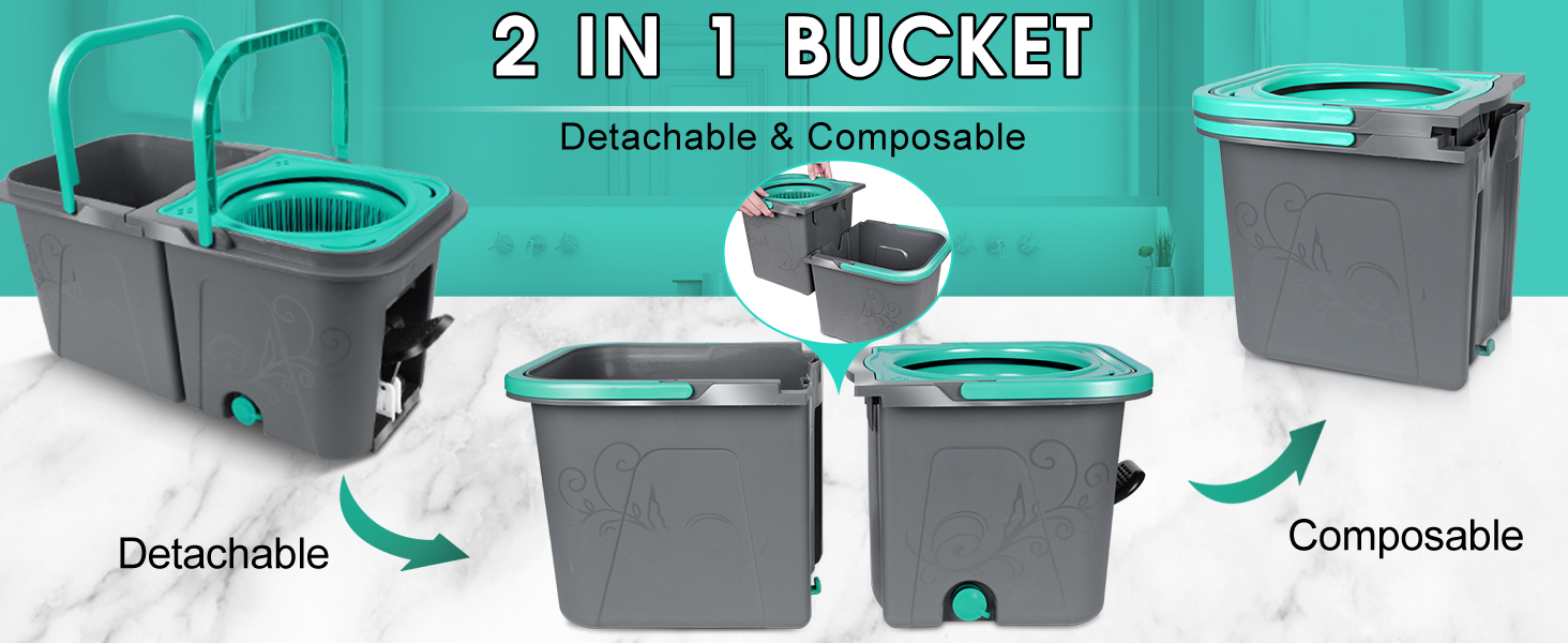 Masthome Microfibre Mop and Bucket Set, Spin Mop and Buckets Sets with