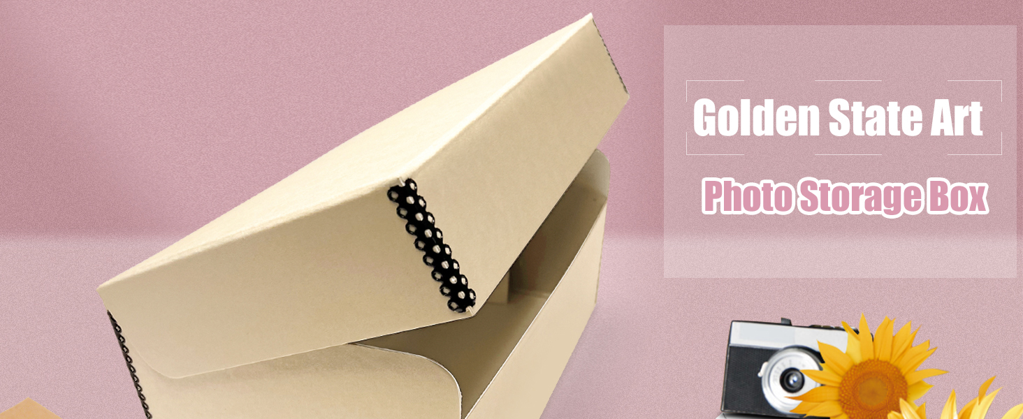 Golden State Art, Archival Photo Box, AcidFree Hinged Lid Storage Box, for Storing