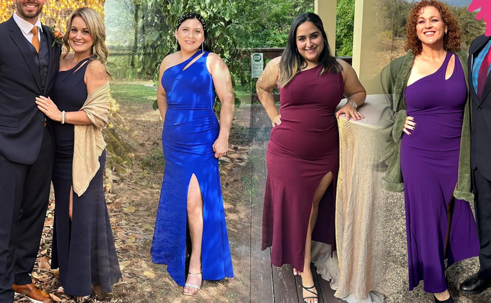 Women's One Shoulder Sleeveless Mermaid Evening Cocktail Long Dress