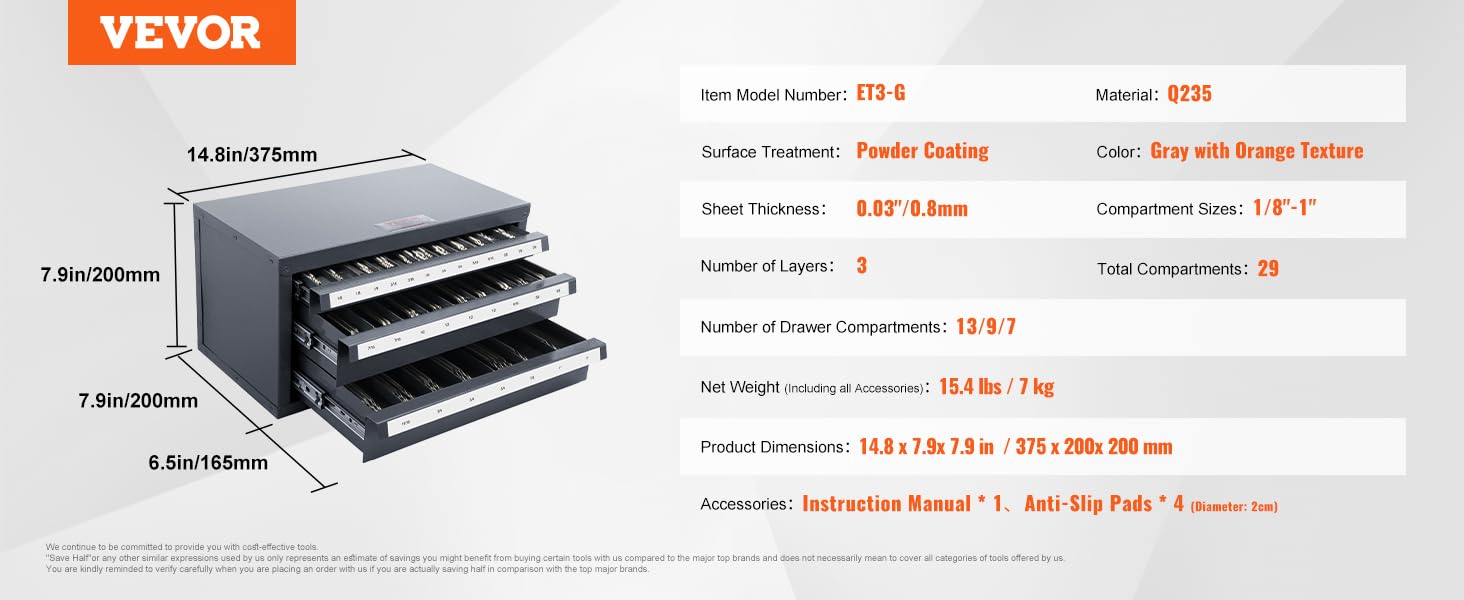 VEVOR End Mill Dispenser ThreeDrawer End Mill Organizer