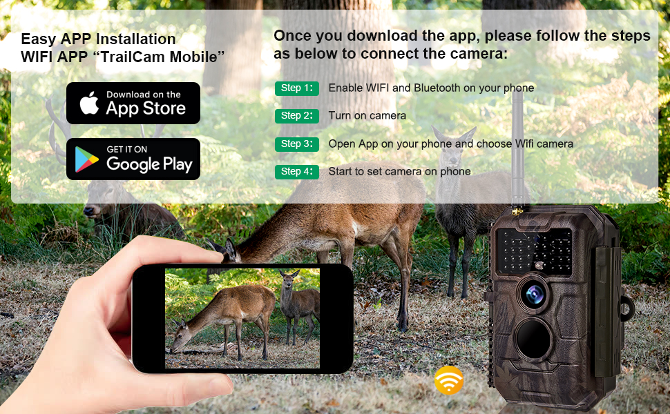 Wireless WiFi Trail Camera Game Deer Cam 24MP 1296P MP4 Video Night