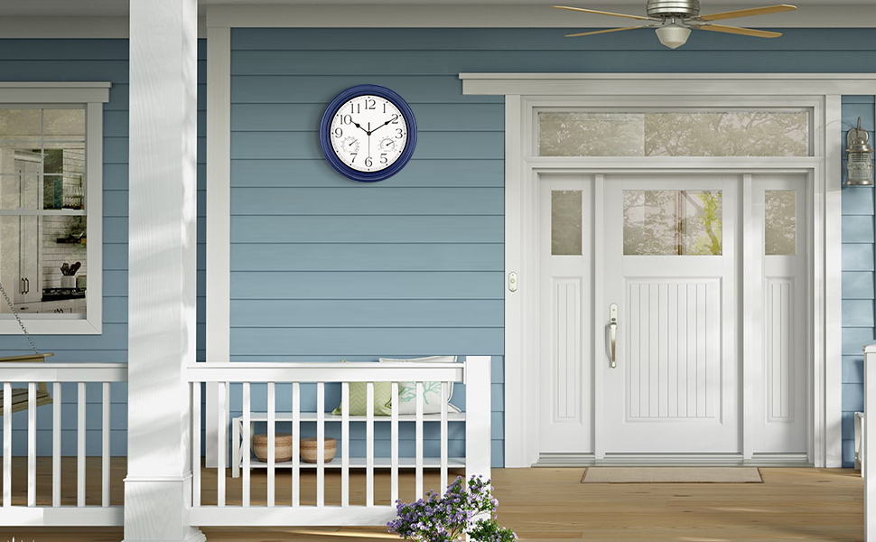 Mofine Outdoor Clocks for Patio Waterproof with Thermometer