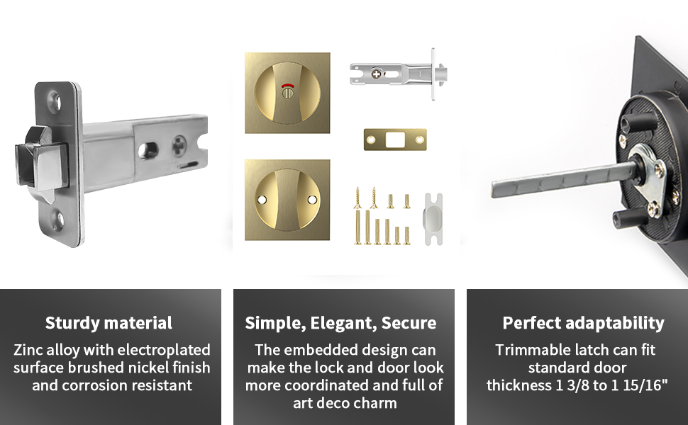 Gold Square pocket door lock locks latch latches hardware handle handles pull pulls color Indicator