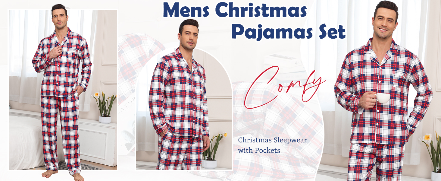 swomog mens pajama set long sleeve mens plaid pajamas set