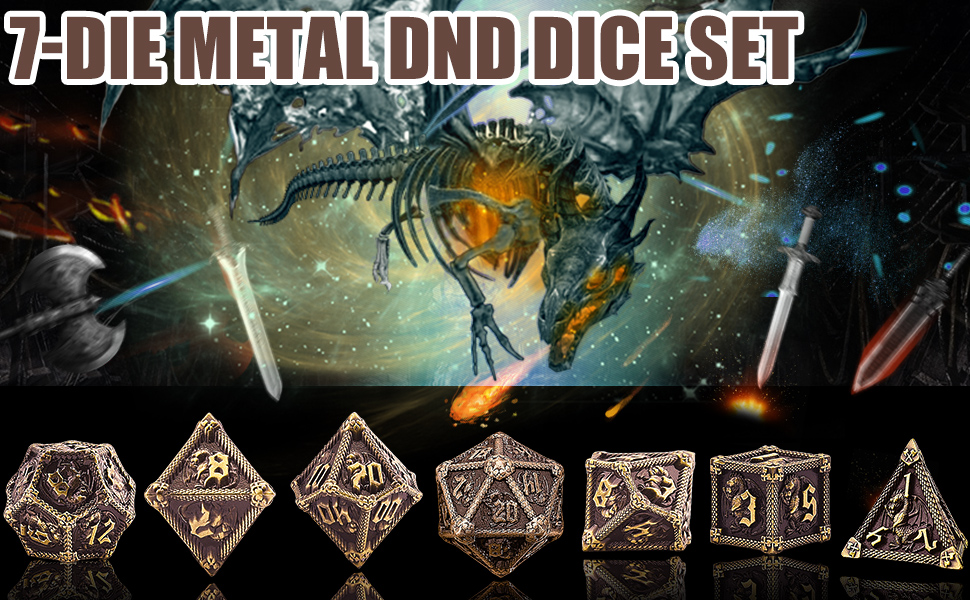 AUSTOR 7Die Metal DND Dice Set with Box Dungeons and Dragons Dice Roll
