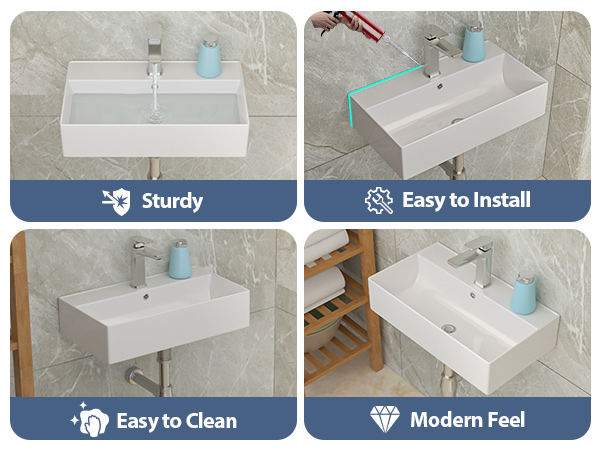 Lordear Wall Mount Bathroom Sink 21 x 12 Inch Wall Sink with