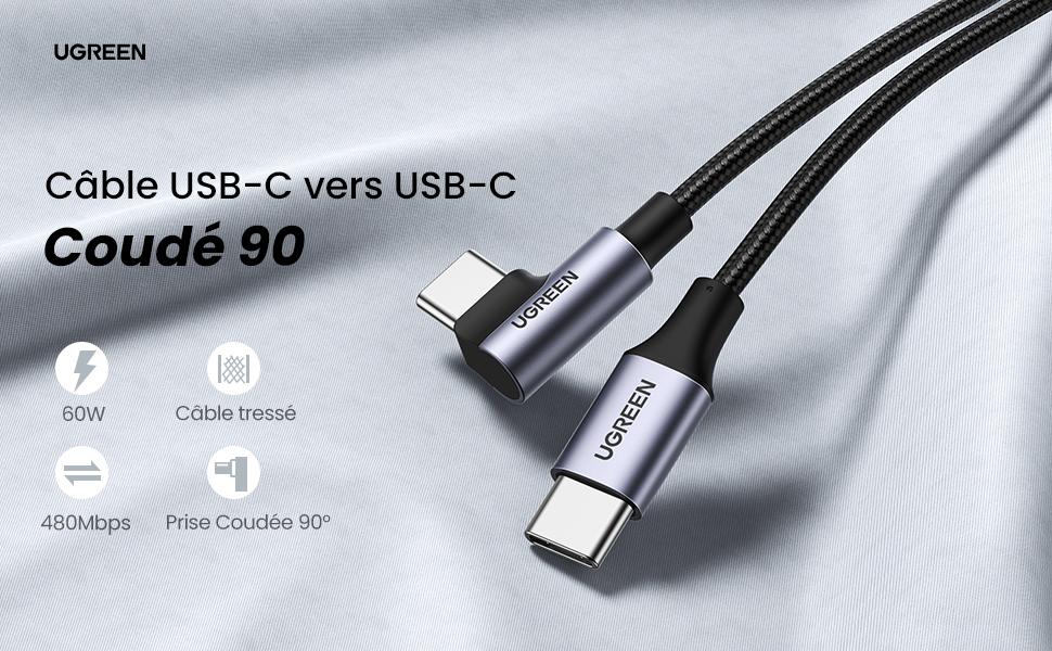 UGREEN Câble USB C vers USB C Coudé PD 60W Charge Rapide Câble Type C