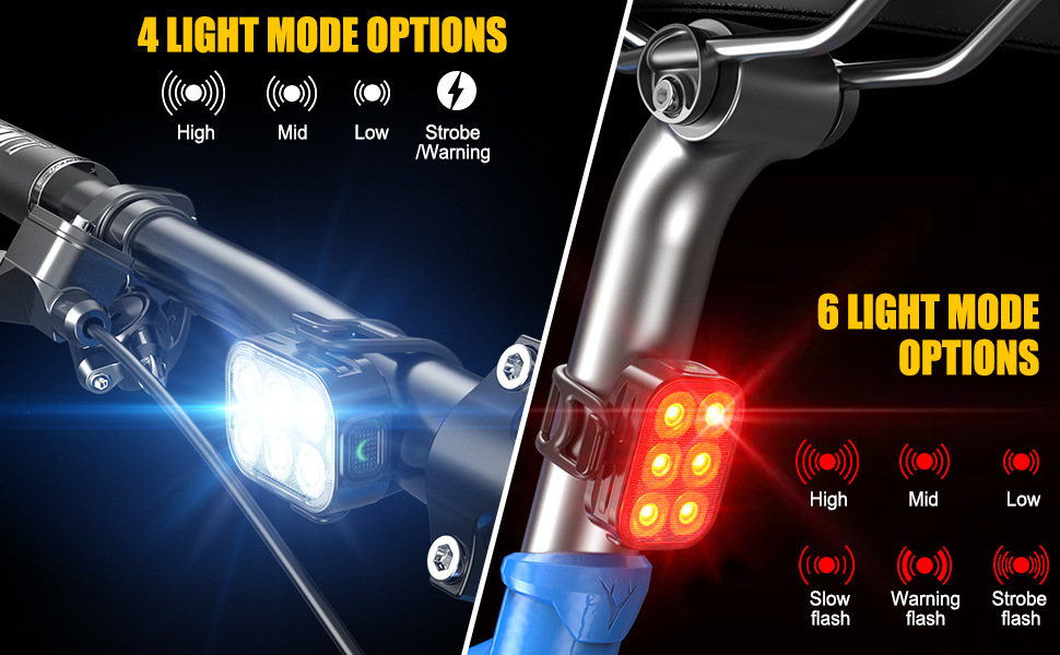 Bike Light Set, 6 LED Bike Light Front and Back Rear, Ultra Bright IP65 Waterproof Mountain Road