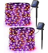 Brizled Orange & Purple Halloween Lights, 39.37ft 120 LED Orange Lights, Purple Solar Halloween L...