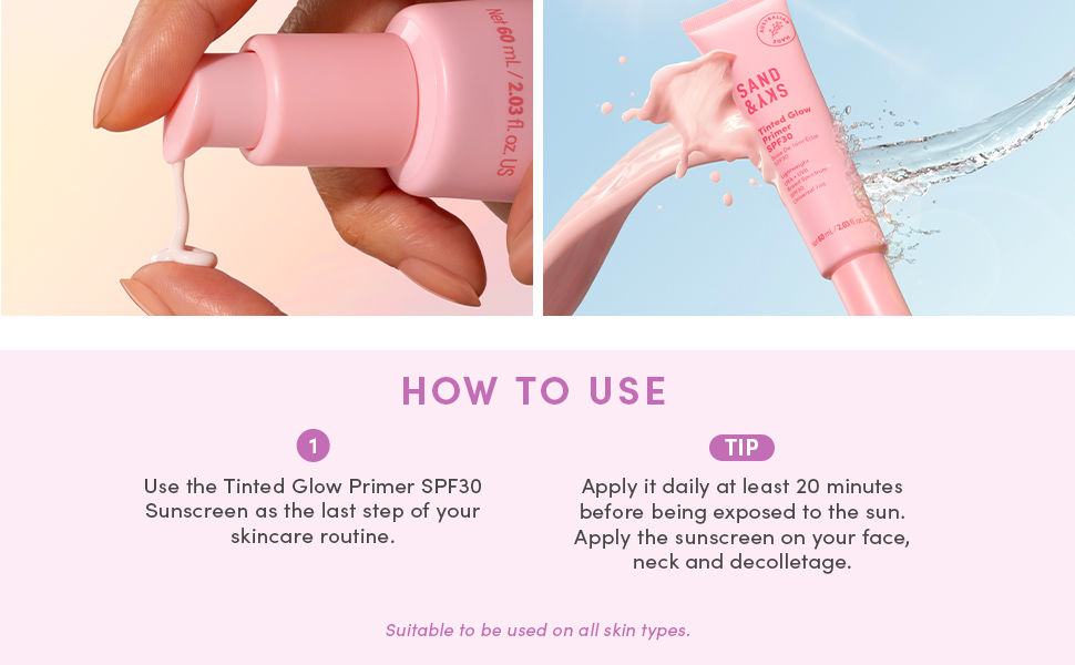 How to use: In last step of skincare, apply over 20 minutes before sun exposure, apply sunscreen