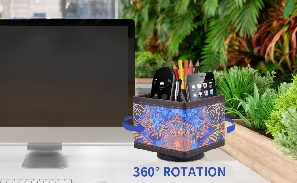 Square Leather 360°Rotatable Pencil Holders,Remote Control