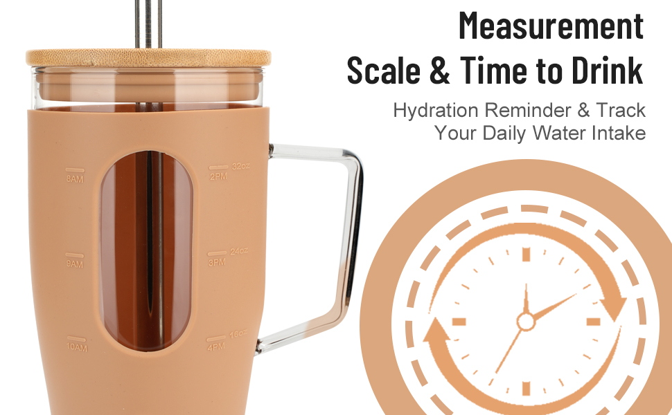 Zukro 40 oz Glass Tumbler with Handle, Reusable Water