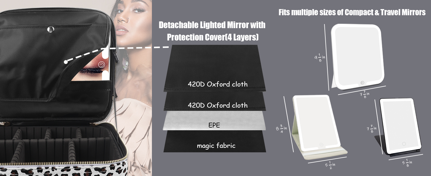 makeup case with large detachable lighted mirror cosmetic train case portable travel makeup case