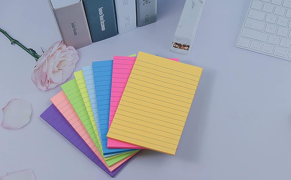 (8 Pack) Lined Sticky Notes, 8 Colors Self Sticky Notes Pad, Bright
