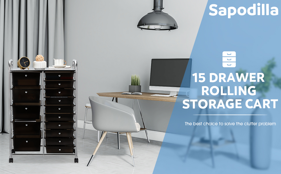 Sapodilla15 Drawers Rolling Storage Cart, Mobile Utility