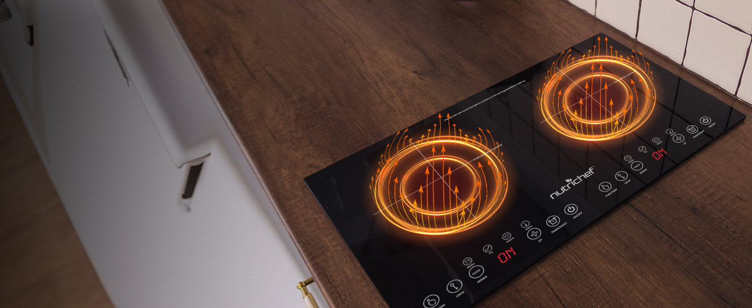 NutriChef Double Induction Cooktop Portable 120V Digital