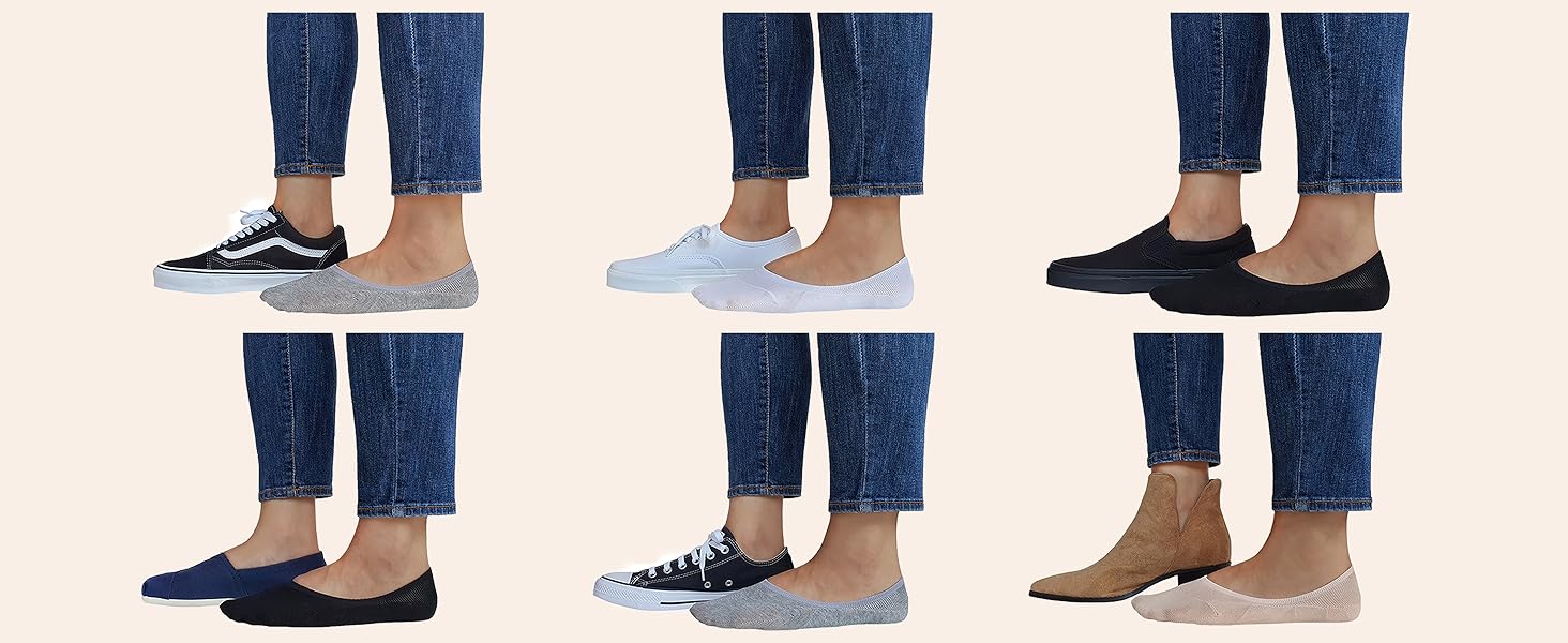 no show socks women men unisex flat liner under ankle low cut plain colors multi pack cotton soft