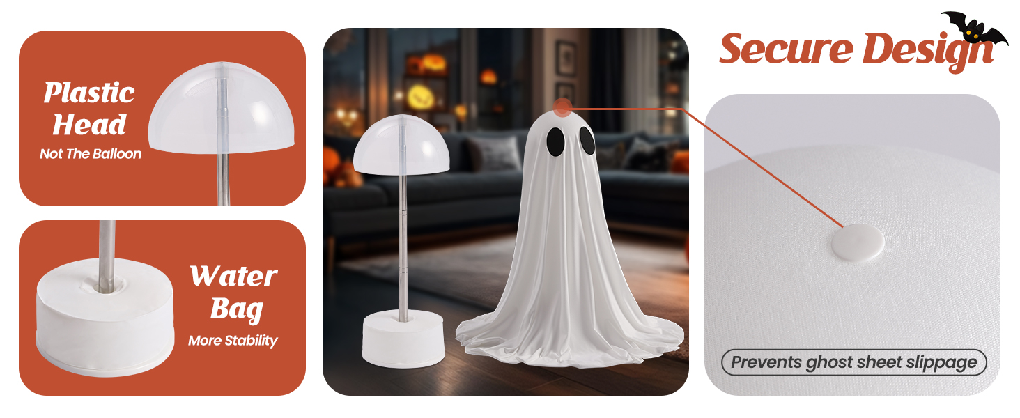 The table ghost has plastic head, stable waterbag base & secure clip - prevents fabric slippage.