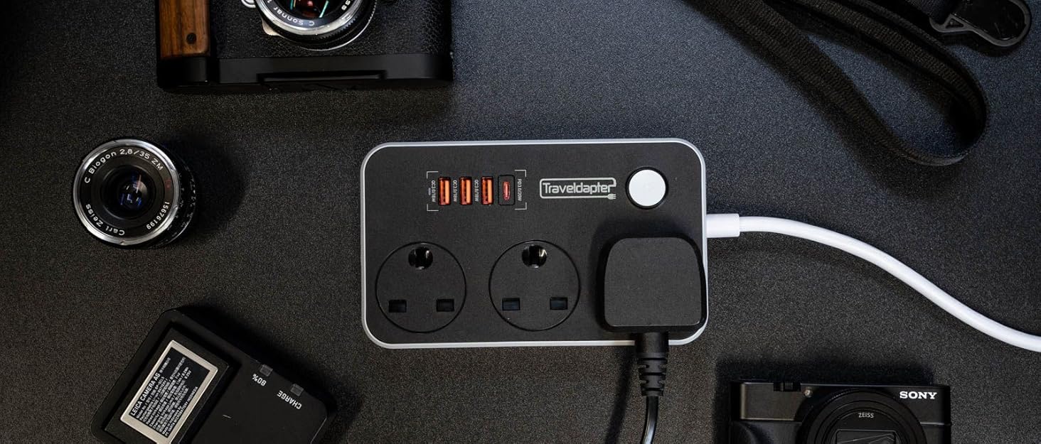 Travel Adapter Guadeloupe Power Strip Multi Extension Lead 7 Inputs Usb