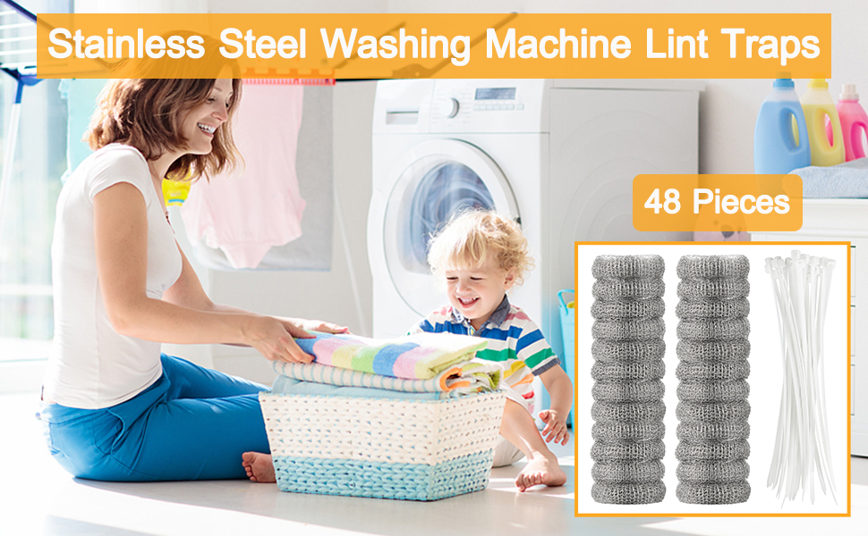 48 Pieces Lint Traps Washing Machine Stainless Steel Lint Snare Traps Laundry Mesh