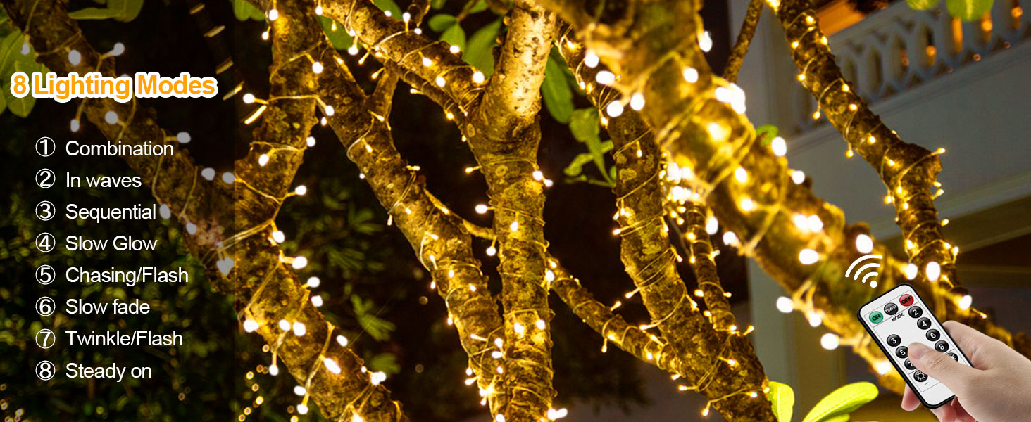 LECLSTAR Battery Operated String Lights Outdoor, Each 33ft 100 LED