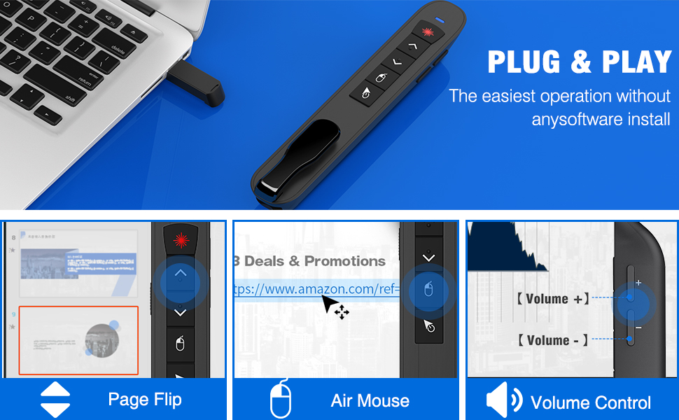 Presentation Clicker with Air Mouse Control, Rechargeable