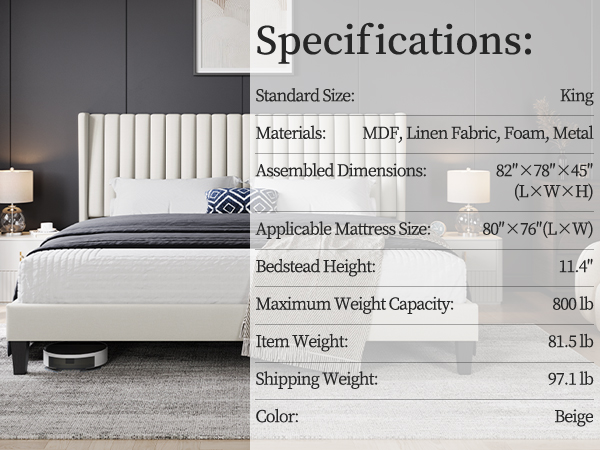 Amazon.com - Yaheetech King Bed Frame Upholstered Platform