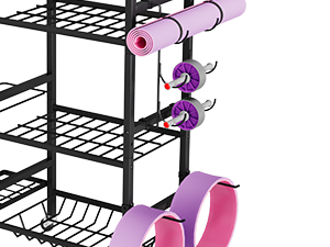 Homeiju Dumbbell Rack, Weight Rack for Home Gym, Yoga Mat Storage Holder with Lockable Wheels, Dumbbell Stand with Hooks, All in One Work out Equipment Storage for Yoga Mat Dumbbell and Balls 21 Dumbbell Rack, 4 Tier Weight Rack for Home Gym, Yoga Mat Storage Holder with Lockable Wheels