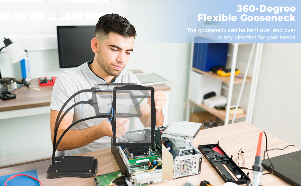 Magnifying Lamp with 360-Degree Flexible Gooseneck