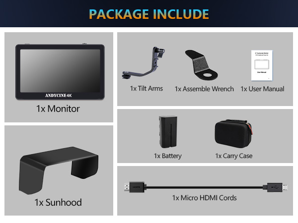 ANDYCINE A6 Plus 4Kモニター & バッテリー ANDYCINE A6 Plus Touch IPS 4K HDMI 3D Lut Camera Video Field