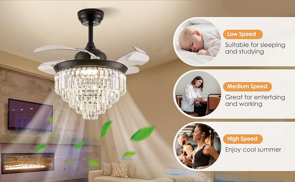 Finktonglan Modern Fandelier Ceiling Fan with Light and Remote, 36