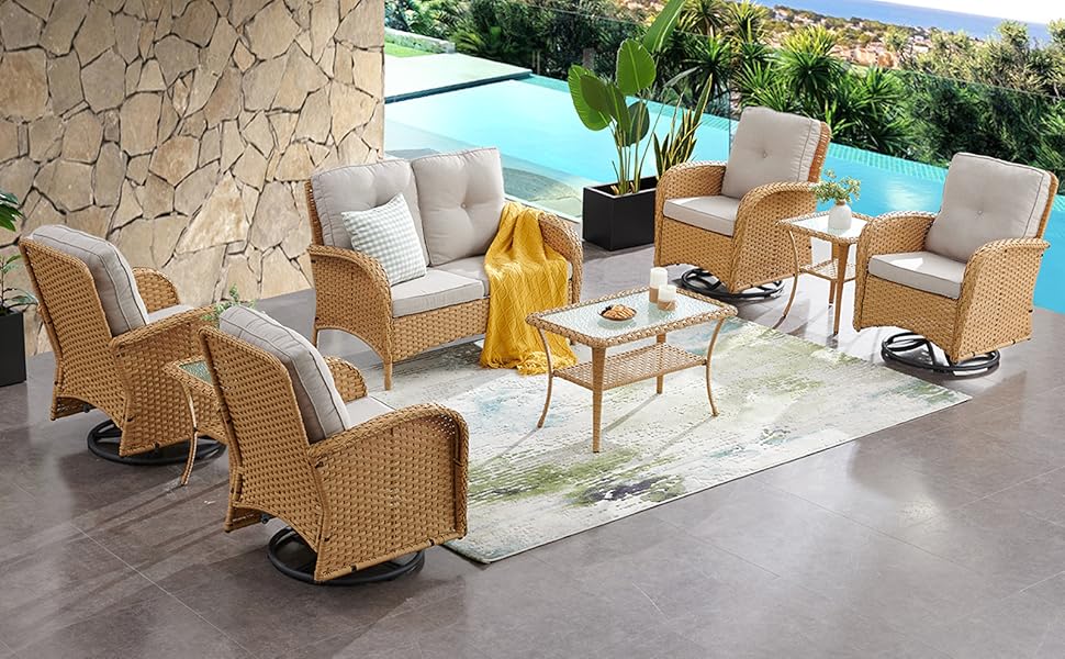 Belord Patio Wicker Furniture with Swivel Rocker Chairs