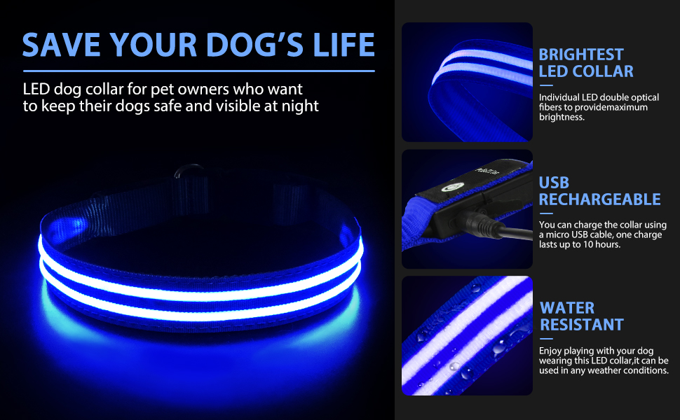 PcEoTllar Light Up Dog Collar Rechargeable, LED Dog Collar Light for