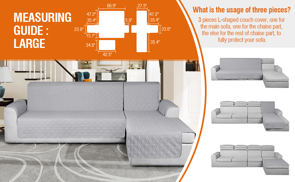 VANSOFY Sectional Couch Covers 100 Waterproof L Shaped Sofa Slipcover 3pcs