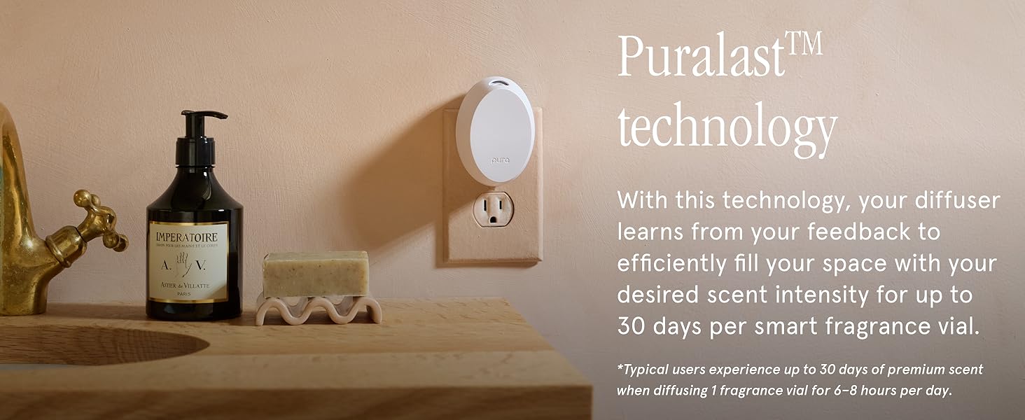 Pura Mini Smart Fragrance Diffuser for Small Spaces Adjustable Smart Home Device with LED Light & Automatic Vial Detection - Includes 1 Scent Refill; Lemon 13 PuraLast Technology
