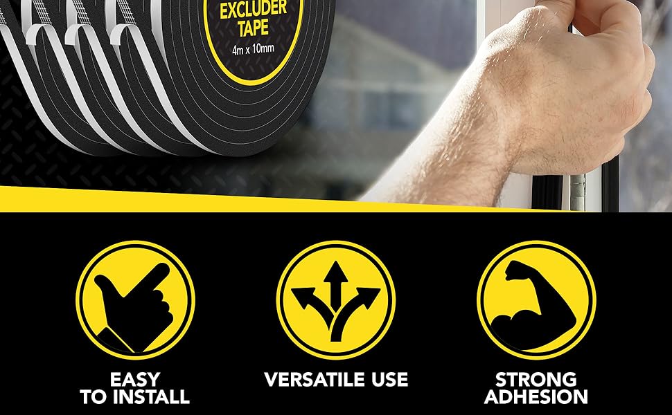 4pk Foam Tape 4m x 10mm Foam Draft Excluder Tape for Doors & Window