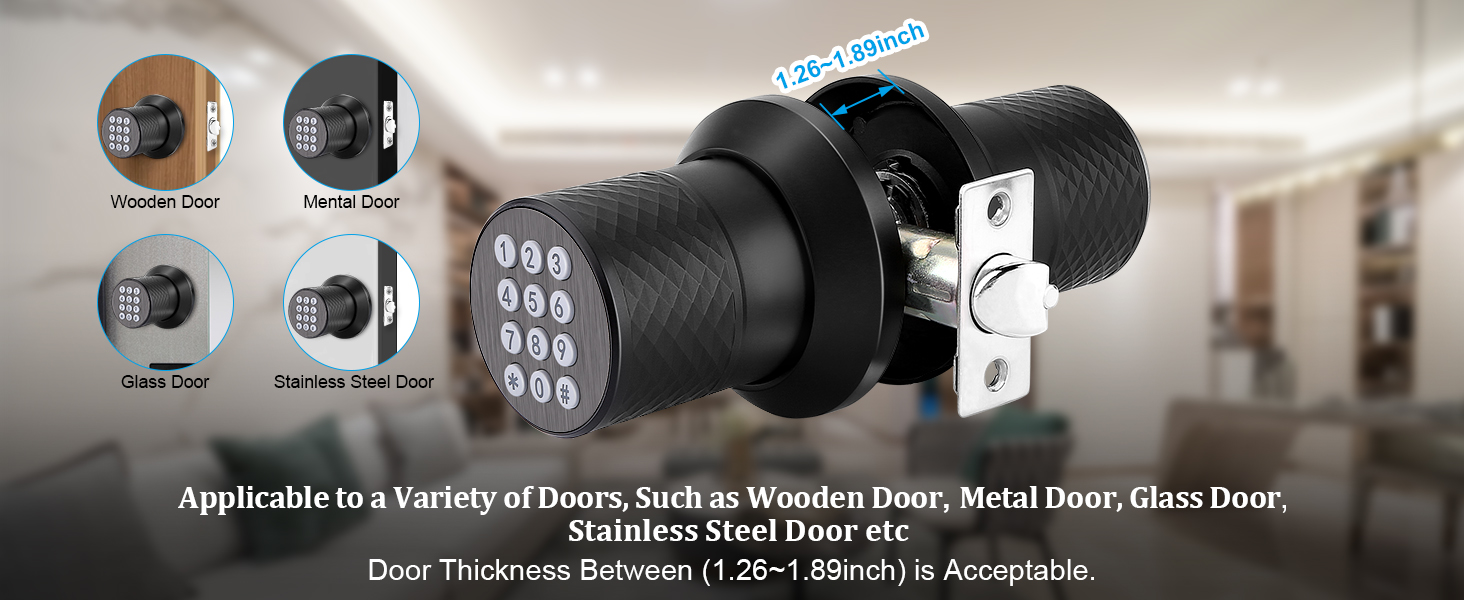 FITNATE Smart Door Knob with Keypad, Key Padlock, Code, Auto Lock, Keyless Entry Door Knob, Anti