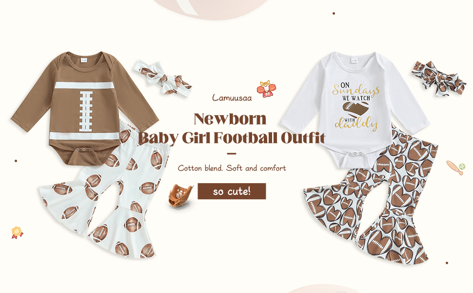 Lamuusaa Newborn Baby Girl Football Outfit Long Sleeve