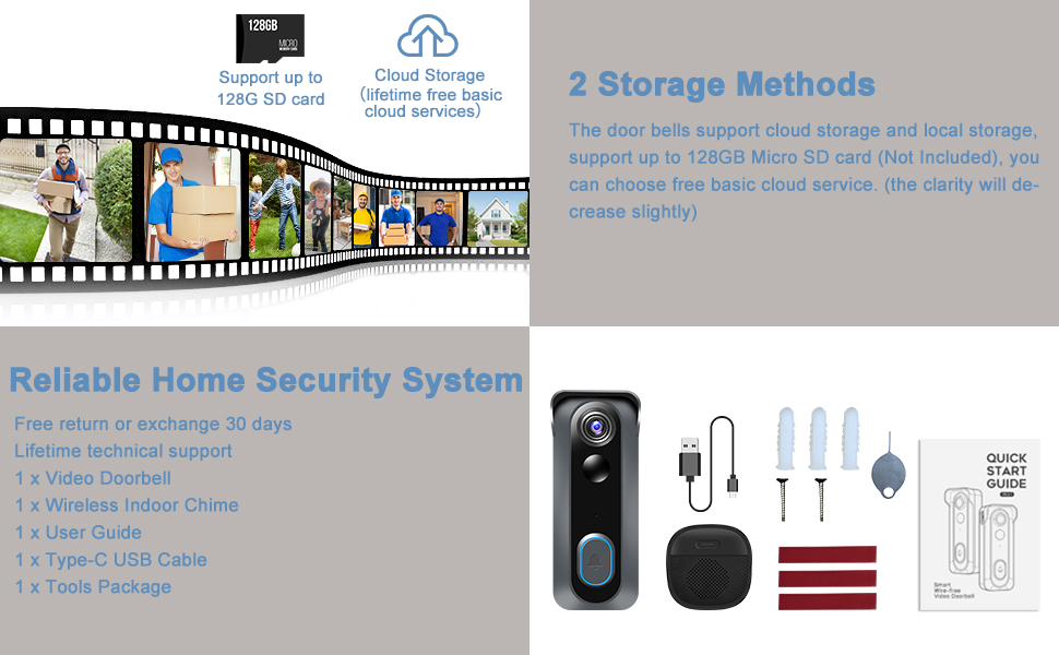 KAMEP Wireless Video Doorbell Camera with Chime,Battery Powered WiFi