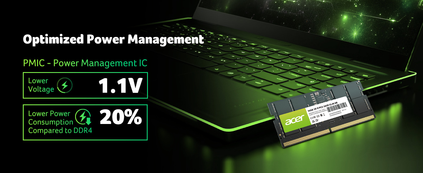Acer SD200 DDR5 Optimized Power Management PMIC 1.1V Lower Voltage 20 Percent Less Power Than DDR4