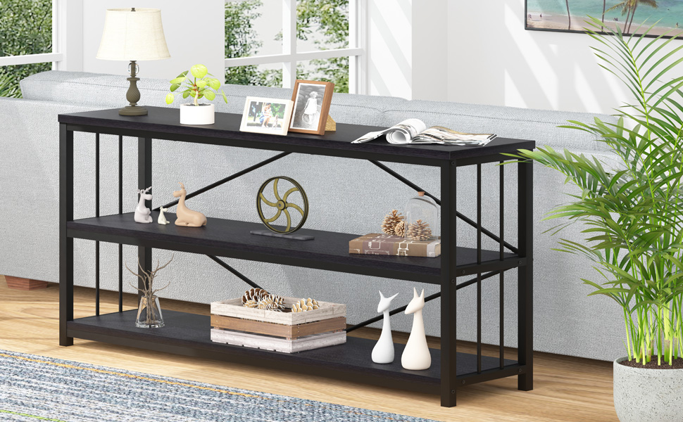 LVB Black Entryway Table, Modern Long Sofa Console Table Behind Couch
