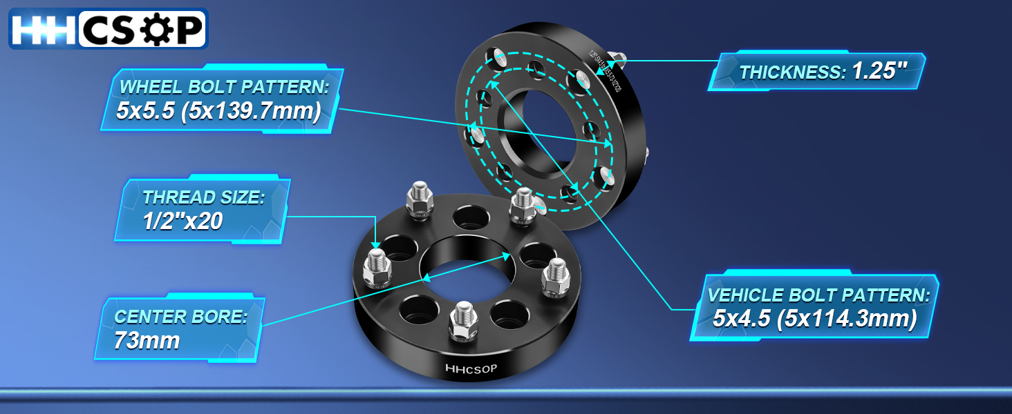 1.25 INCH 5x114.3 to 5x139.7 Wheel Adapters for Ford