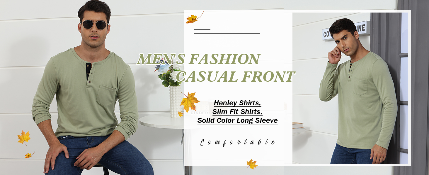 Mens Slim Fit Henley Shirts Long Sleeve 3 Button T-Shirts Fashion Casual Basic Tops