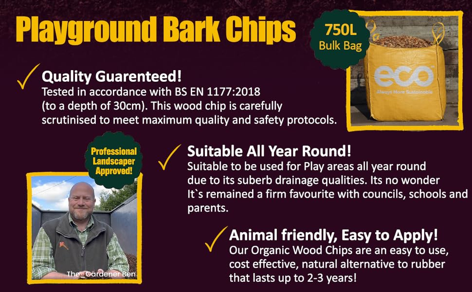 ECO Organic Playground Wood Bark Chippings 750L 0.75m3 XL Bulk Bag