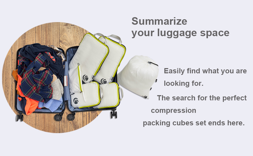 Compression Packing Cubes for Travel-Expandable Luggage Organizer Set white